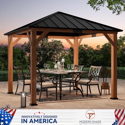 Modern Shade Permanent Wood Gazebo 10x10 with Galvanized Steel Roof