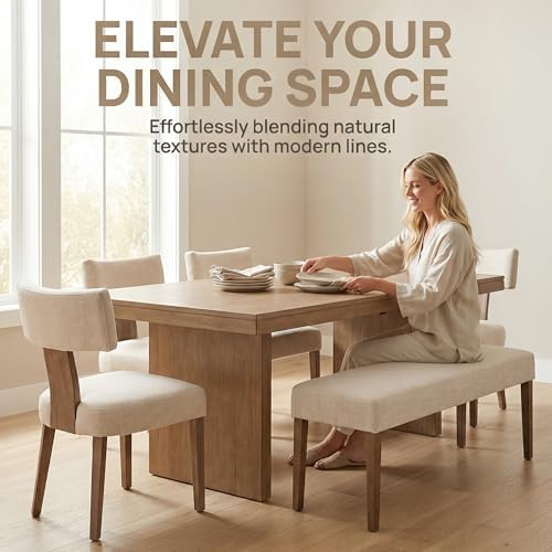 HNY Mid Century Modern Dining Chairs Set of 6, Upholstered Linen Kitchen &...