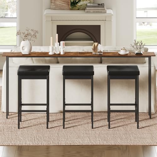 HOOBRO Bar Stools, Set of 3 Modern Black Rectangular Bar Chairs, 24.8-Inch He...