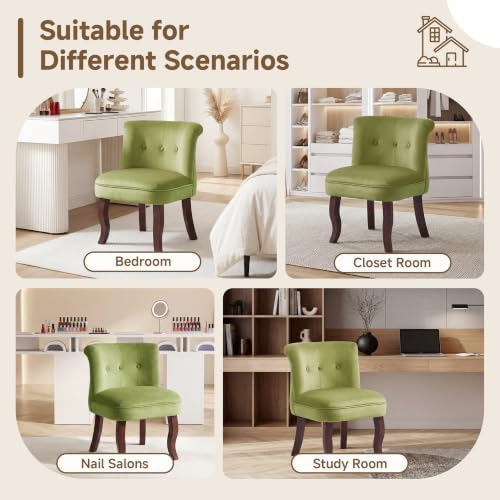 Velvet Vanity Chair with Back, Tufted Upholstered Vanity Stool with Solid Woo...