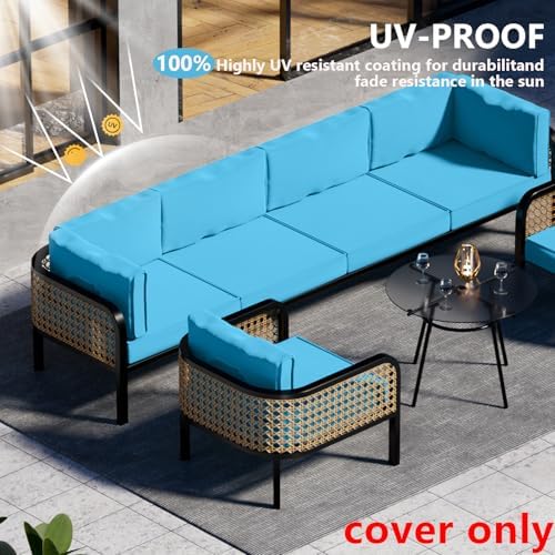 14 Piece Outdoor Patio Waterproof Cushion Covers, Fits 6-Seat Wicker Rattan S...