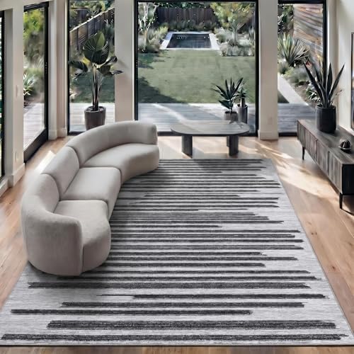 GarveeHome 8x10 Washable Living Room Rug Modern Striped Non Slip Carpet