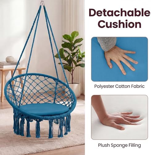 Giantex Hammock Chair Macrame Swing, Boho Swing Chair with Round Seat Cushion...