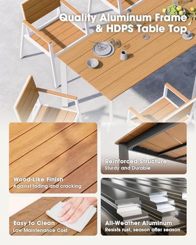 Outdoor Dining Set for 6, Aluminum Patio HDPS Outdooor Table and Chairs Set w...