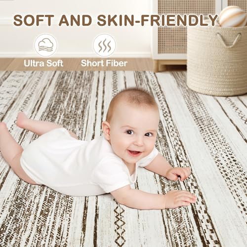 Tortania Area Rug Living Room Rugs - 9x12 Washable Large Soft Neutral Boho Mo...
