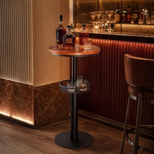 LOKKHAN 42" Tall Rustic Industrial Bar Table with Storage-19.68" Di...