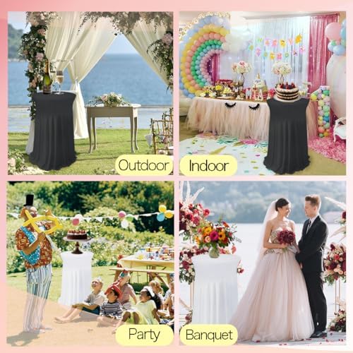 5 Pack White Cocktail Table Covers - 32 x 43 Inch Stretch Spandex Cocktail Ta...