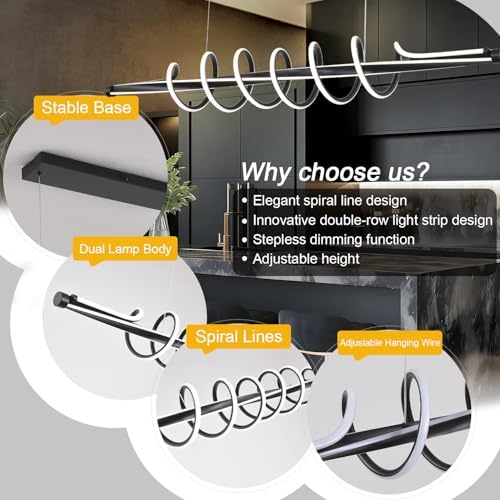 Black Modern Chandelier,Dimmable Black Led Chandelier for Dining Room Light F...