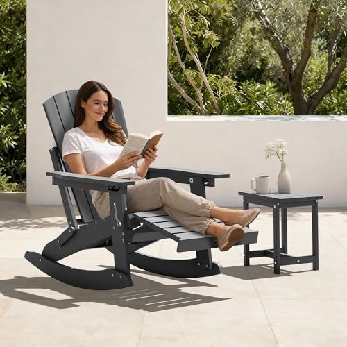 4-in-1 Adirondack Rocking Chair, HDPE, with Footrest, Grey