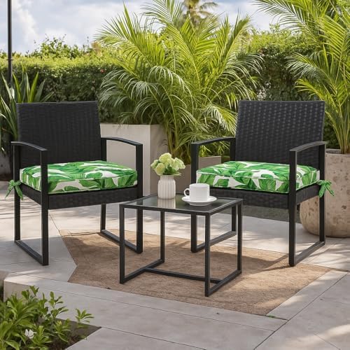 19x19x3 Inch Outdoor Square Corner Chair Cushions with Ties Set of 2, Water &...