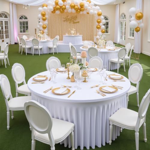 Outpain 6 Pack White Round Spandex Tablecloths for 60in Tables, 120Inch Stret...