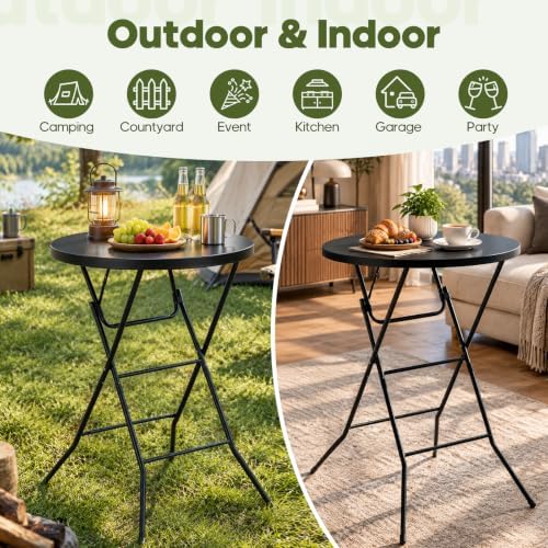 32" Round Folding Table, Portable Bar Height Folding Table with Detachab...