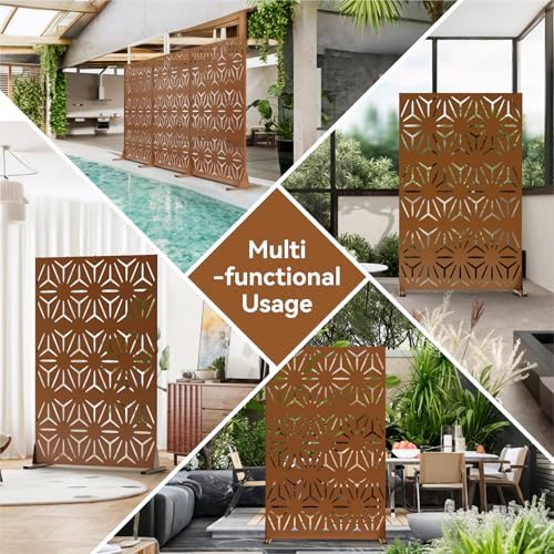 Metal Privacy Screen for Outdoor Freestanding 72" H x 44" W Patio M...