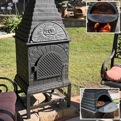 The Blue Rooster Casita Grill Chiminea Outdoor Fireplace Wood Burning Firepit and Pizza Oven