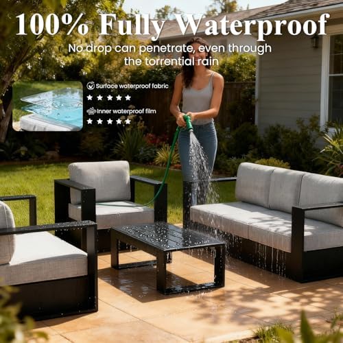 LayinSun 5 Piece Oversized Aluminum Outdoor Furniture Set with Coffee Table