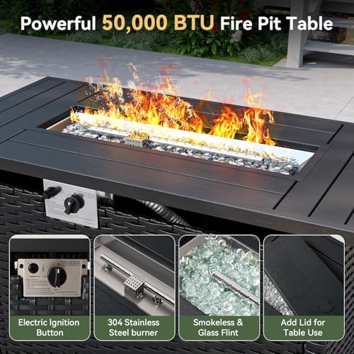 Aoxun Patio Furniture Set with Fire Pit Table, 6 Piece Outdoor Furniture Set ...