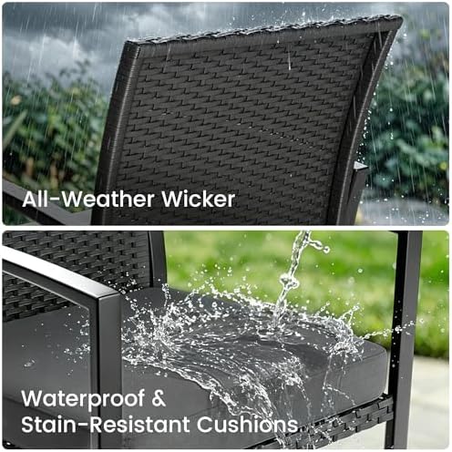 Rocking Patio Bistro Sets - All-Weather - 3 Piece Rattan Conversation Furnitu...