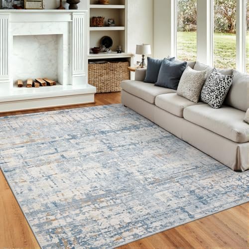 Rugxara 8x10 Blue Modern Abstract Washable Rug for Living Room
