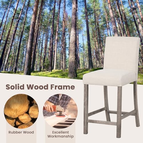 COSTWAY Upholstered Counter Height Chairs Set of 2 with Solid Wood Frame