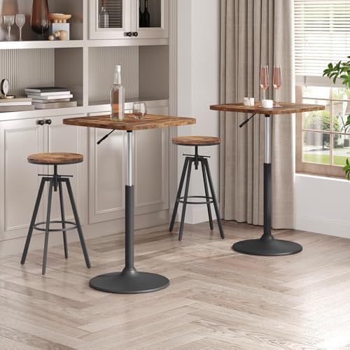 MAHANCRIS Bar Table, Height-Adjustable Pub Table 26.8-36.2 Inches, Cocktail T...