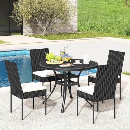 HAPPYGRILL Patio Dining Chairs Set of 4, Outdoor Armless Rattan Wicker Chair ...