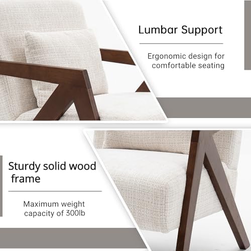 Mid-Century Modern Accent Chair with Solid Wood Frame,Upholstered Chenille Li...
