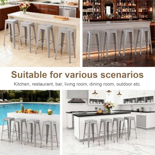 VENI HOME Stackable Metal Bar Stool Backless Indoor-Outdoor Counter Stools Fu...