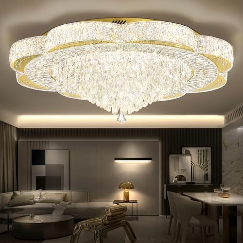 Modern Crystal Chandelier for Living Room 40in Gold Crystal Raindrop Ceiling ...