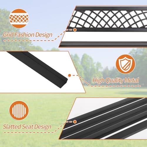 Outdoor Bench,Patio Garden Benches,Metal Weatherproof Porch Bench with Grid-P...