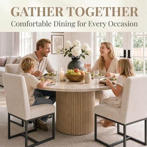 HNY Modern Dining Chairs Set of 4, Upholstered Linen Dining Room Chairs with ...