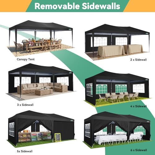COBIZI 10x20 Canopy Tents for Parties 10x20ft Easy Setup Pop up Tents with Si...
