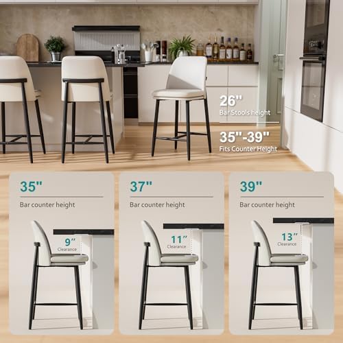 GXJ White Counter Height Bar Stools Set of 2, Dual Textured Seats