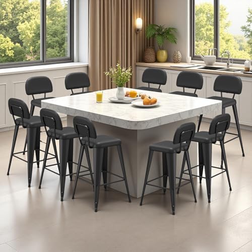 24 Inch Metal Bar stools Set of 4, Upholstered Counter Height Bar Stools with...