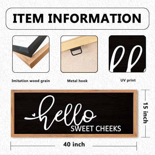 AuraPeak Hello Sweet Cheeks Bathroom Wall Decor, Wood Black, 40"×15"