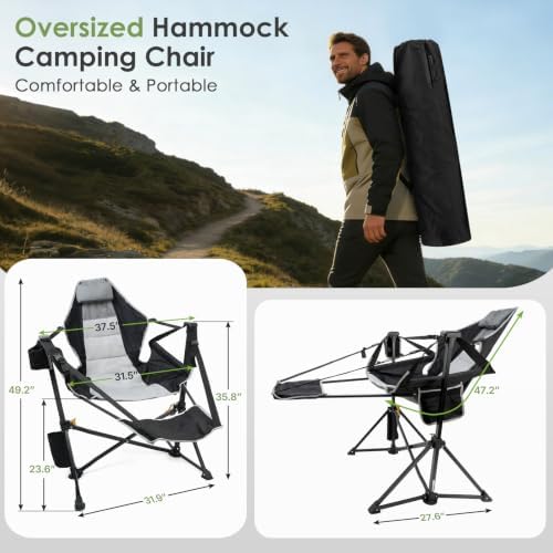 Suteck Hammock Camping Chair with Footrest,500LBS Rocking Chairs, 2Pack