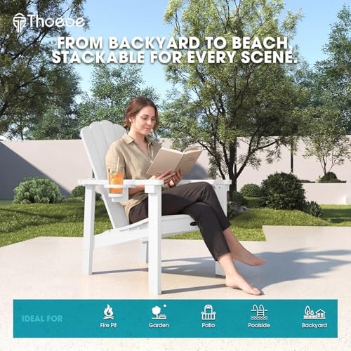 THOEOE Stackable Adirondack Chair Set of 2, HDPE All-Weather Fire Pit Chair