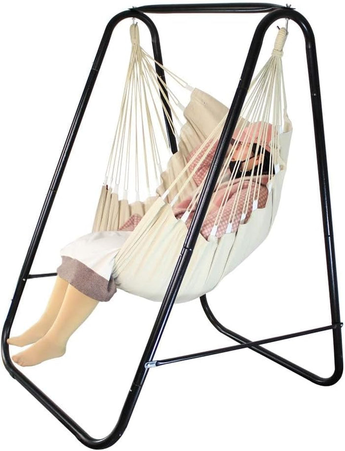 Hammock Chair Stand with Large Hanging Padded Indoor Swing,Easy to Assemble Sturdy Hammock Chair with Stand,MAX Capacity up to 500 LBS,Heavy-Duty Steel Hammock Stand for Indoor Outdoor(White)