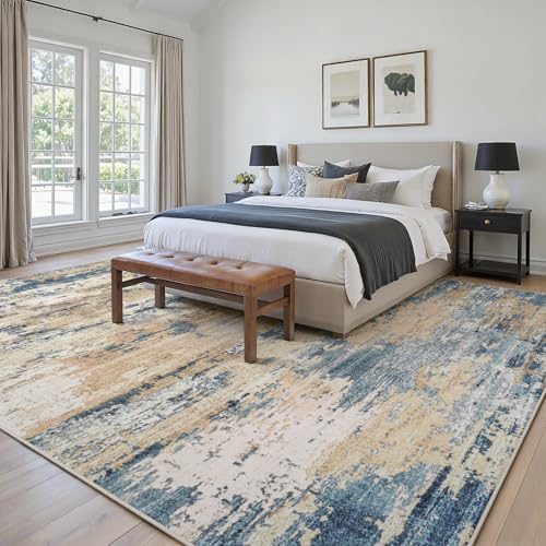 8x10 Area Rugs for Living Room Large Washable Abstract Rug Room Brown/Blue