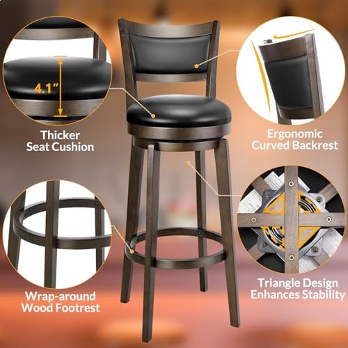 PrimeZone Swivel Bar Stools Set of 2, 34 Inch Extra Tall Bar Height