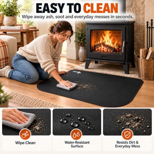 FLASLD Fireplace Mat 40 x 60 in, Heat-Resistant Floor Protector, Black