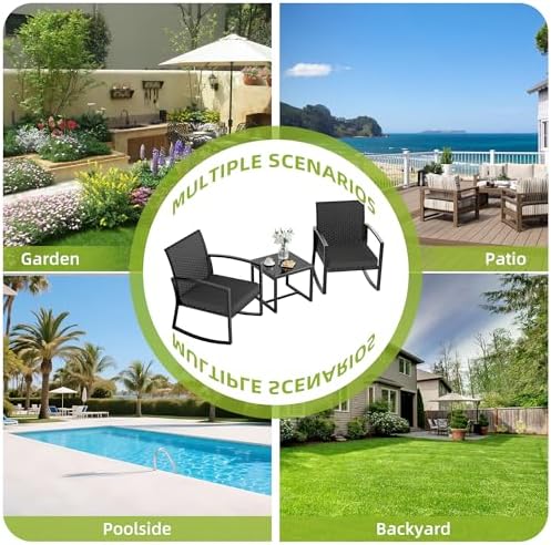 3 Pieces Outdoor Patio Set -Wicker Rattan Chair Conversation Set with Glass T...