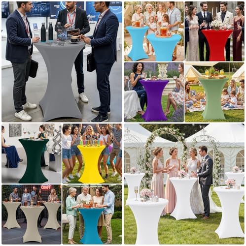 Moosfor Spandex Cocktail Table Covers 4 Pack, Elastic Fitted Stretch Table Cl...