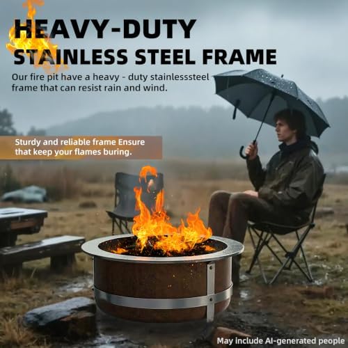 27 Inch Smokeless Wood-Burning Fire Pit, Aged Rust-Look Finish