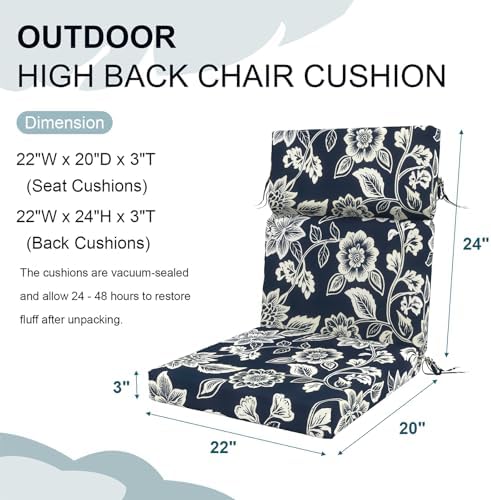 DYTXIII Outdoor High Back Chair Cushions Set of 2, 44"x22" Water Re...