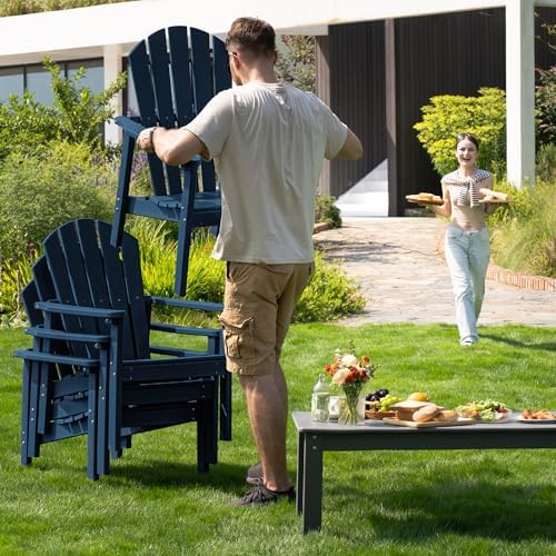 nevilywood Stackable Adirondack Chair, HDPE Outdoor Chair Set of 2, Navy