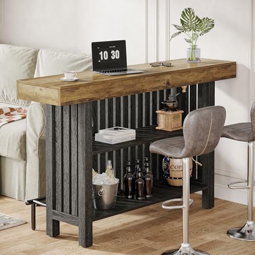 Tribesigns 63" Large Bar Table, 2-Tier Counter Height Table with Footrest