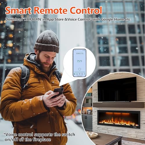 42 inch Smart Electric Fireplace WiFi-Enabled, Recessed &Wall Mounted Fir...