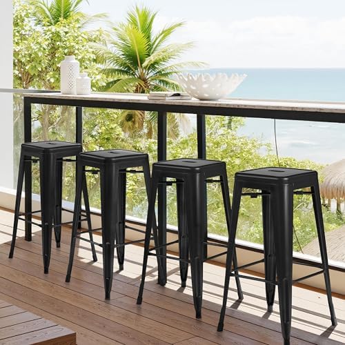 Yaheetech 30 Inch Metal Bar Stools Set of 4, Stackable Barstools, Black