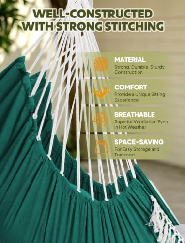 Chihee Hammock Chair Max 500 Lbs 2 Cushions Spreader Bar Strap Carabiner