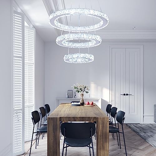3-Ring Modern Crystal Ring Adjustable Chandelier Ceiling Light Cool White